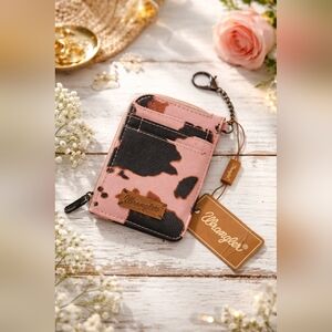 Wrangler Cow Print Pink and Black Card Keychain Wallet